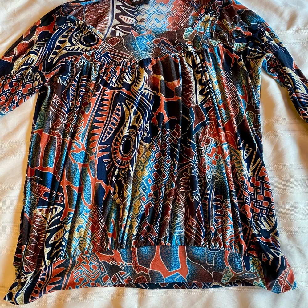 Vibrant Blue and Orange 3/4 Sleeve Graphic Tunic